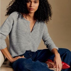 Sezane Soft Gray V-Neck Button Sweater